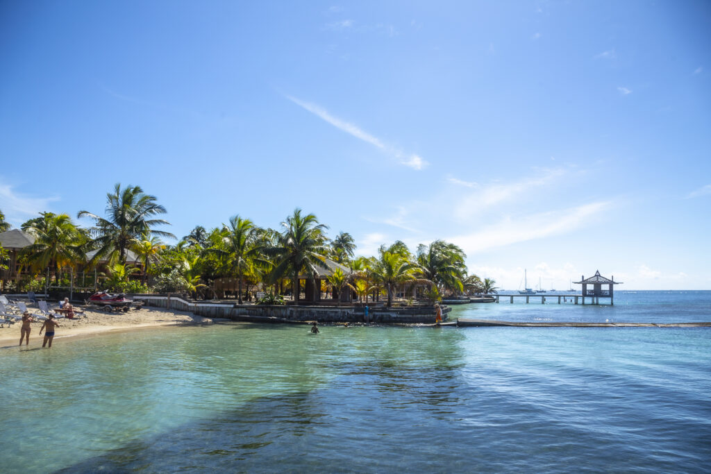 A bar beach on West End Beach on Roatan Island